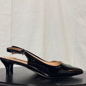 Genshuo Glossy Black Slingback Heels